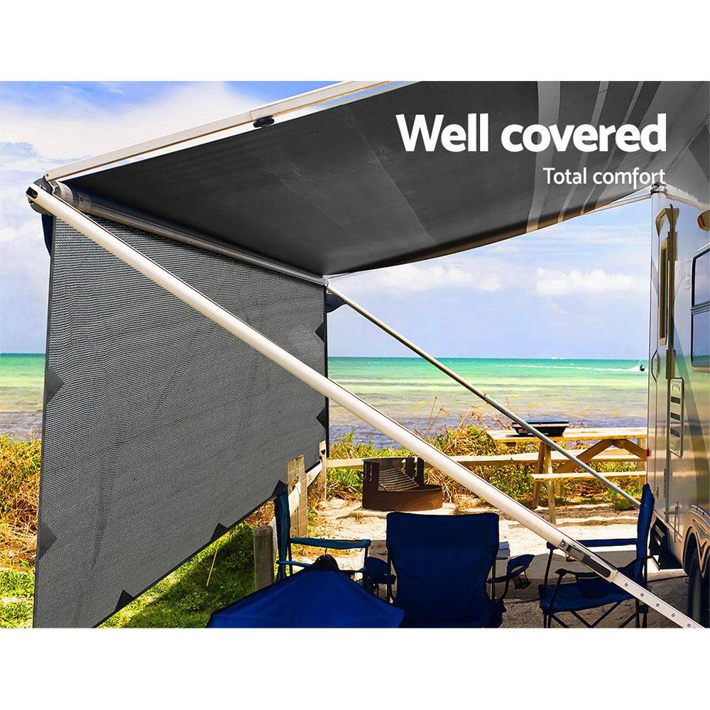 3.7M Caravan Privacy Screens 1.95m Roll Out Awning End Wall Side Sun