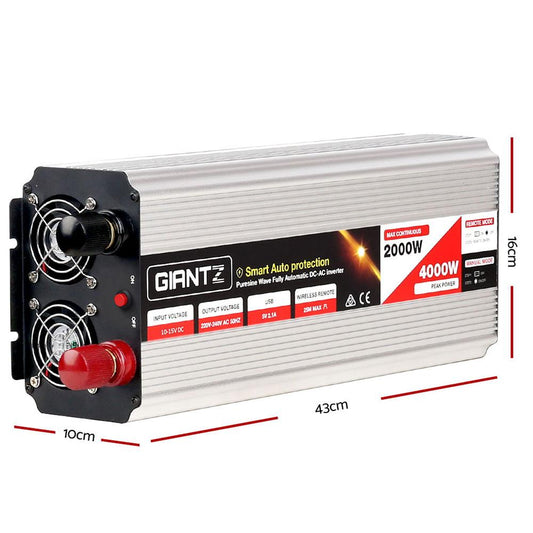 Giantz Power Inverter 2000W or 4000W Pure Sine Wave 12V-240V Camping