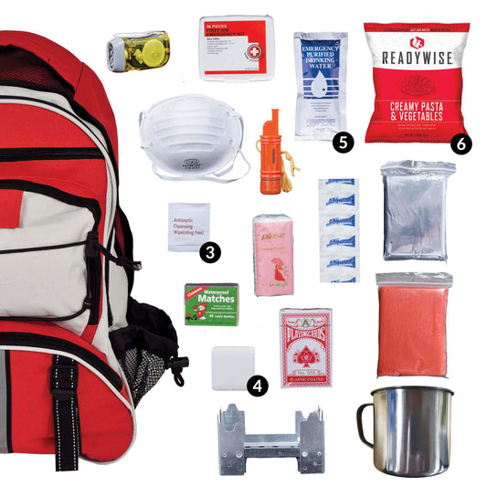 Red 64 Piece Survival Backpack